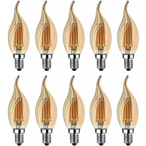 Ampoule Flamme LED E14, 4W Equivalent à Ampoule Halogène/Incandescente 40W, Blanc Chaud 2700K, Flamme Bougie LED encastrable, 360° Faisceau, IRC80, Verre marron, Lot de 10 [Classe énergétique A++]
