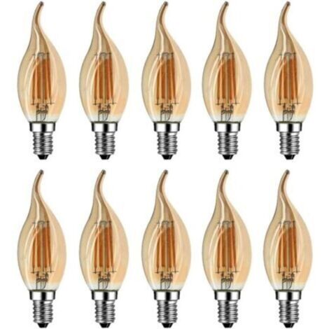 Ampoule Flamme LED E14, 4W Equivalent à Ampoule Halogène/Incandescente 40W, Blanc Chaud 2700K, Flamme Bougie LED encastrable, 360° Faisceau, IRC80, Verre marron, Lot de 10 [Classe énergétique A++]