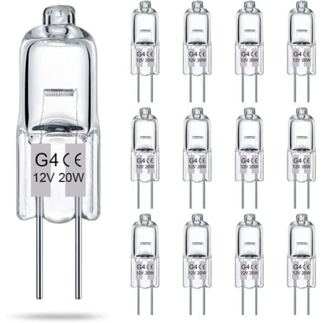 AIMOONSA Ampoule G4 12V 20W,Ampoule Halogene G4 20W, Ampoule Hotte Aspirante Dimmable Halogènes,Halogene G4 2700K Blanc Chaud Lampe,Ampoules G4 Pour Remplacer Les Lustres En Cristal (12pack)