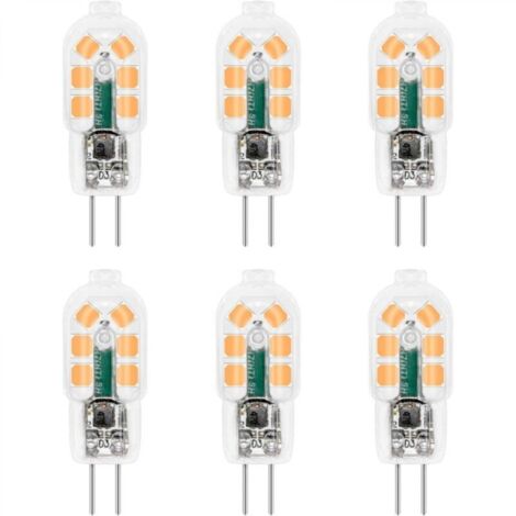 Ampoule G4 LED 12V 2W Blanc Chaud 3000K, 200lm, Équivalent Lampe Halogène G4 10W 20W, non-dimmable, Bi-pin G4 12V LED AC DC pour Lustre, Lampe de Table, lot de 6 [Classe énergétique A++]