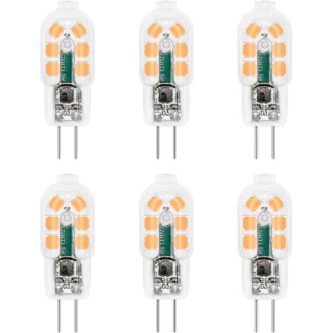 Ampoule G4 LED 12V 2W Blanc Chaud 3000K, 200lm, Équivalent Lampe Halogène G4 10W 20W, non-dimmable, Bi-pin G4 12V LED AC DC pour Lustre, Lampe de Table, lot de 6 [Classe énergétique A++]