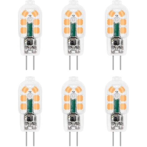 Ampoule G4 LED 12V 2W Blanc Chaud 3000K, 200lm, Équivalent Lampe Halogène G4 10W 20W, non-dimmable, Bi-pin G4 12V LED AC DC pour Lustre, Lampe de Table, lot de 6 [Classe énergétique F]
