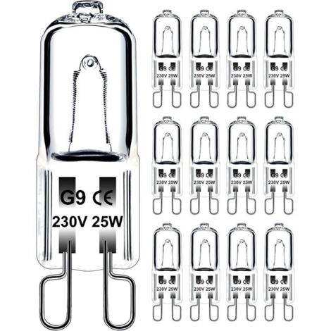 Ampoule G9 25W 230V Dimmable Blanc Chaud, Ampoule Halogène G9 Tolérance de 300°C, Ampoule Four G9 Pour Four Micro-ondes Cuisinière Plafonniers, Lot de 12