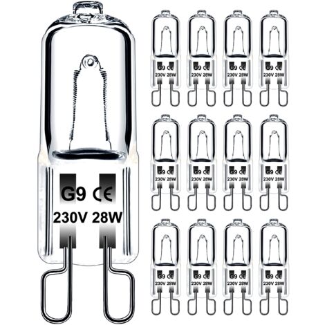 Ampoule G9 28W 230V Dimmable Blanc Chaud, Ampoule Halogène G9 Tolérance de 300°C, Ampoule Four G9 Pour Four Micro-ondes Cuisinière Plafonniers, Lot de 12 [Classe énergétique G]