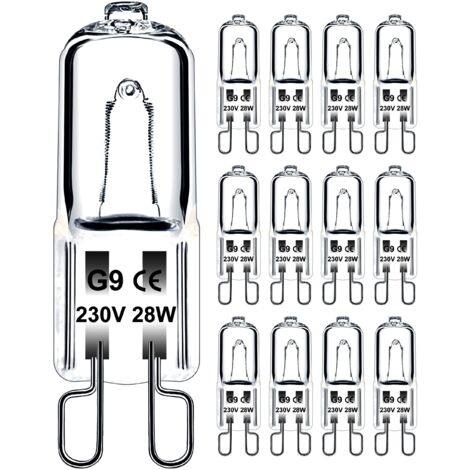 Ampoule G9 28W 230V Dimmable Blanc Chaud, Ampoule Halogène G9 Tolérance de 300°C, Ampoule Four G9 Pour Four Micro-ondes Cuisinière Plafonniers, Lot de 12 [Classe énergétique G]
