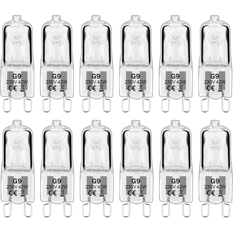 Ampoule G9 42W 230V Dimmable Blanc Chaud, 230 V, 580 lm, 2800 K, sans scintillement Lot de 12 [Classe énergétique G]