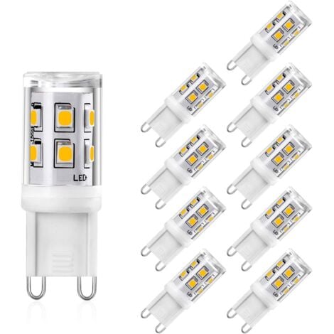 ZXPASRA Ampoule G9 LED 2W Equivalente 20W 25W G9 Halogènes, Ampoule LED G9 Blanc Chaud 3000K, CRI 80, 200lm, 360 Degrés Angle, AC 220-240V, Not Dimmable, Lot de 10 [Classe énergétique A+]