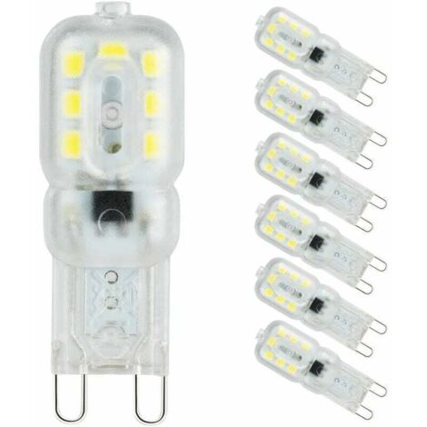 Ampoule G9, lumière blanche froide 6000K, LED G9 3W équivalent à une ampoule halogène 33W, 220V AC - angle de diffusion de 360°, lot de 6