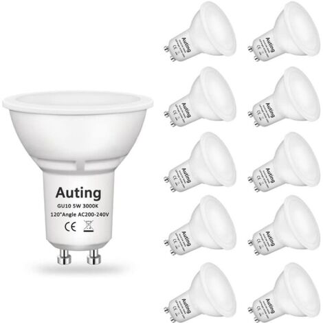 Ampoule GU10 Led Blanc Chaud(3000K), Gu10 Led 5W 470 Lumens Ampoules Led GU10 Remplacement Pour Ampoule Halogène 35W, Angle de Faisceau 120 °, CRI 82, 220-240VAC, 10 Pièces