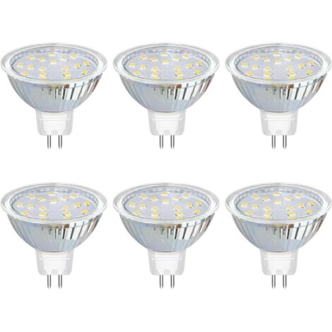 Ampoule GU5.3 LED 12V 3W Blanc Froid 6000K 300LM, Ø50mm MR16, 120 Degrés, Équivalent GU5.3 20W Halogen, AC/DC 12V Spot LED GU5.3 pour Cuisine Salle de Bain, Non-dimmable, lot de 6 [Classe énergétique