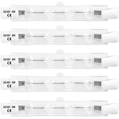 Ampoule Halogène Crayon R7S 78mm 80W Dimmable, AC220-240V, 1400LM Blanc Chaud 2700K, Projecteur Halogène Linéaire J78 R7S pour Plafonniers, Lumière de Travail de Sécurité, Éclairage Paysager, 5 pièces