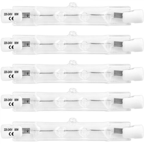 Ampoule Halogène Crayon R7S 78mm 80W Dimmable, AC220-240V, 1400LM Blanc Chaud 2700K, Projecteur Halogène Linéaire J78 R7S pour Plafonniers, Lumière de Travail de Sécurité, Éclairage Paysager, 5 pièces