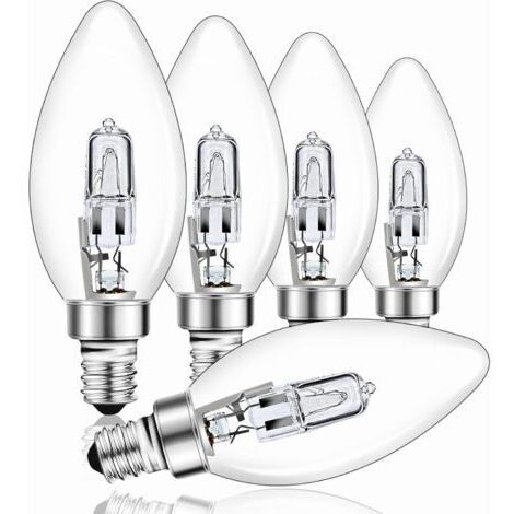Ampoule halogène E14 42 W à intensité variable, ampoule halogène C35 transparente, blanc chaud 2700 K, ampoule à vis E14 pour lampe suspendue, applique murale, lampe de table, 650 lm, lot de 5 [niveau