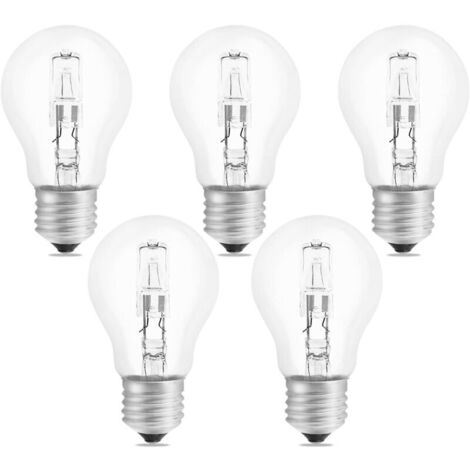 Ampoule Halogène E27 A55 42W Dimmable, AC220-240V, 650LM Blanc Chaud 2700K, Transparent Ampoule Globe E27 Halogene pour Plafonnier, Lampe de bureau, Applique, Lampadaire, Lot de 5