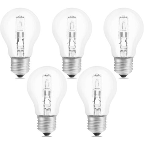 Ampoule Halogène E27 A55 42W Dimmable, AC220-240V, 650LM Blanc Chaud 2700K, Transparent Ampoule Globe E27 Halogene pour Plafonnier, Lampe de bureau, Applique, Lampadaire, Lot de 5