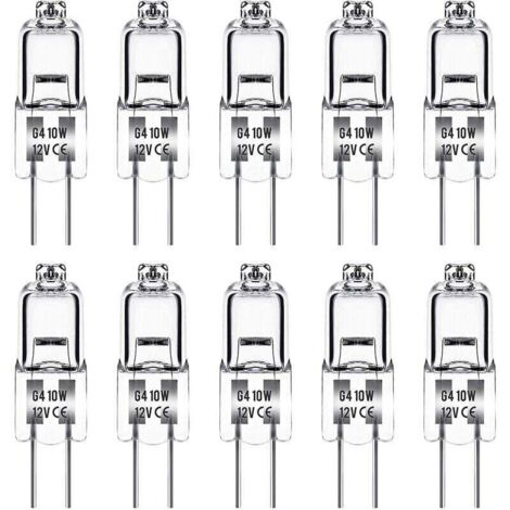 Ampoule halogène G4 10W 12V – Blanc chaud 3000K 150LM – Intensité variable – Lot de 10 ampoules – Angle de faisceau 360°