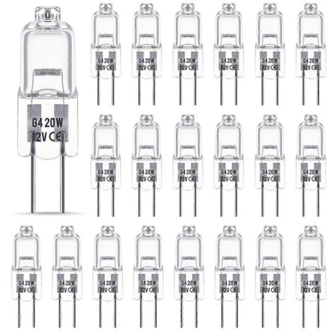 Ampoule halogène G4 12 V 10 W, ampoule G4, ampoule halogène G4 à intensité variable, blanc chaud 3000 K, sans scintillement, culot G4 à deux broches, capsule transparente pour cristal.