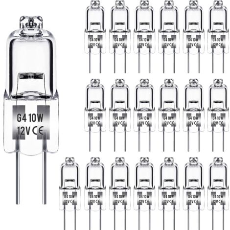 Ampoule Halogene G4 12V 10W, Ampoule G4, Ampoule Halogène Dimmable G4, 2800K, Base G4 BI-pin Capsule Transparente pour Lustres en Cristal, 20 Pièces