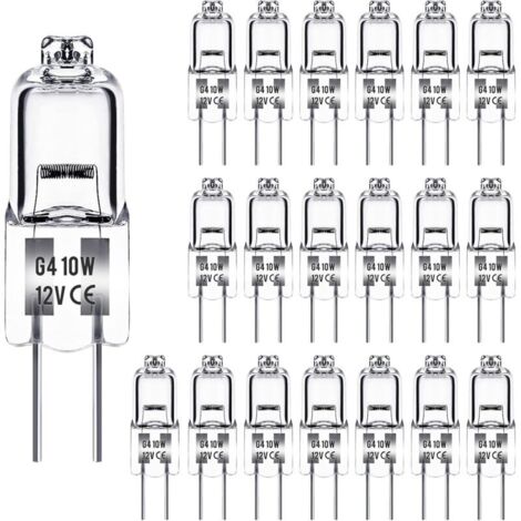 Ampoule Halogene G4 12V 10W, Ampoule G4, Ampoule Halogène Dimmable G4, 2800K blanc chaud，Pas de Scintillement, Base G4 BI-pin Capsule Transparente pour Lustres en Cristal, 20 Pièces