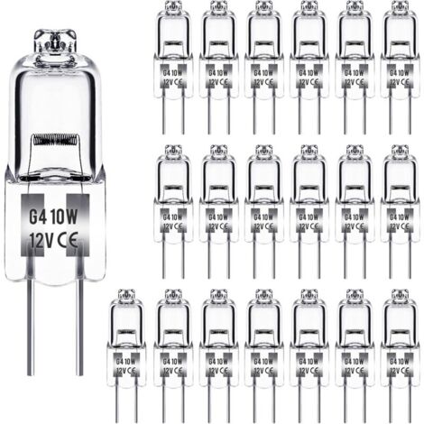 Ampoule Halogene G4 12V 10W, Ampoule G4, Ampoule Halogène Dimmable G4, 2800K blanc chaud，Pas de Scintillement, Base G4 BI-pin Capsule Transparente pour Lustres en Cristal, 20 Pièces