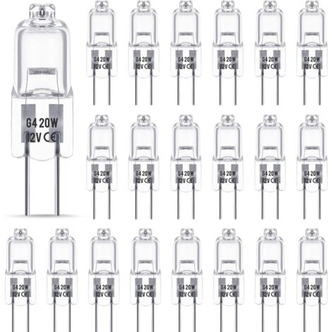Ampoule Halogene G4 12V 20W, Ampoule G4, Ampoule Halogène Dimmable G4, 2800K, Base G4 BI-pin Capsule Transparente pour Lustres en Cristal, 20 Pièces