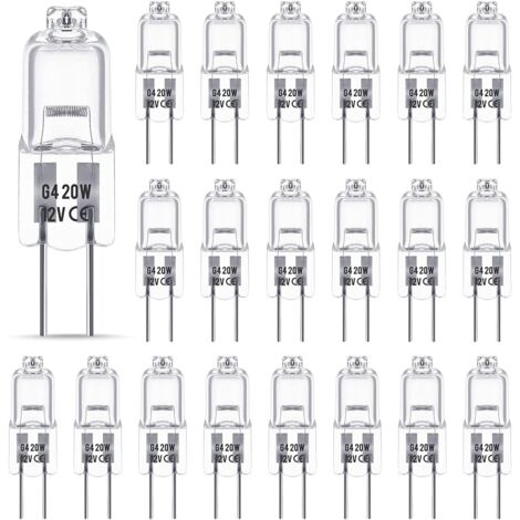 Ampoule Halogene G4 12V 20W, Ampoule G4, Ampoule Halogène Dimmable G4, 2800K blanc chaud，Pas de Scintillement, Base G4 BI-pin Capsule Transparente pour Lustres en Cristal, 20 Pièces
