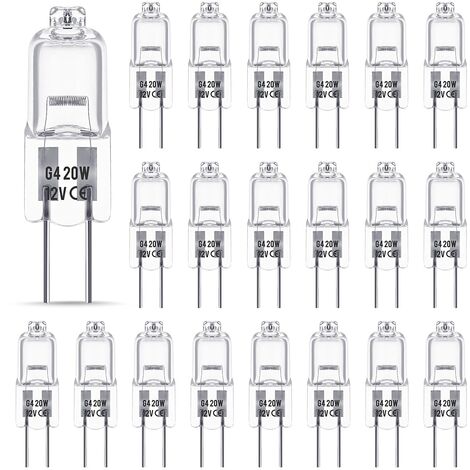 Ampoule Halogene G4 12V 20W, Ampoule G4, Ampoule Halogene Dimmable G4, 3000K blanc chaud，Pas de Scintillement, Base G4 BI-pin Capsule Transparente pour Lustres en Cristal, 20 Pieces