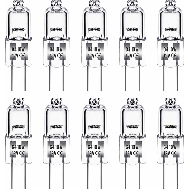 Ampoule Halogene G4, Ampoule G4 12V 10W, blanc chaud 4000K, 150LM, Intensité Variable, LampeHalogene G4, Lampe à Capsule Transparente, paquet de 10,