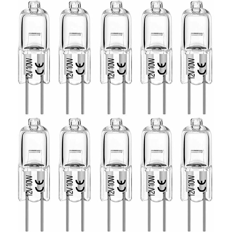 Ampoule Halogène G4 T3 10 Watt 120lm G4 Lampe Bi-Pin ac / DC12 Volt pour lumière puck, lustre, éclairage sur rail, 10W 12V blanc chaud 2700K (pack de