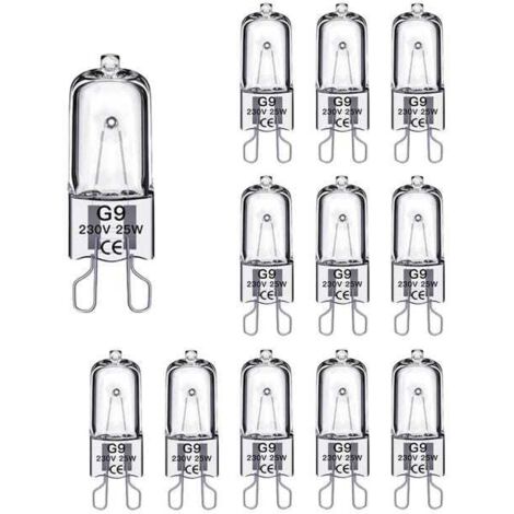 Ampoule halogène G9 25 W, intensité variable, 230 V, pour four, micro-ondes, lampe de table, lot de 12.