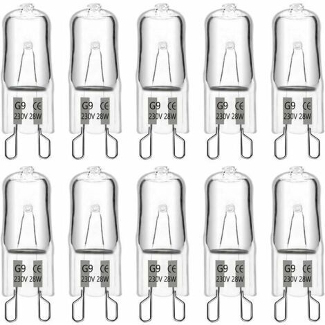Ampoule halogène G9 28 W 230 V, 370 lm 2700 K blanc chaud à intensité variable, ampoules à capsule G9, pour lustres, éclairages de paysage, appliques murales, éclairage d'armoire, lot de 10