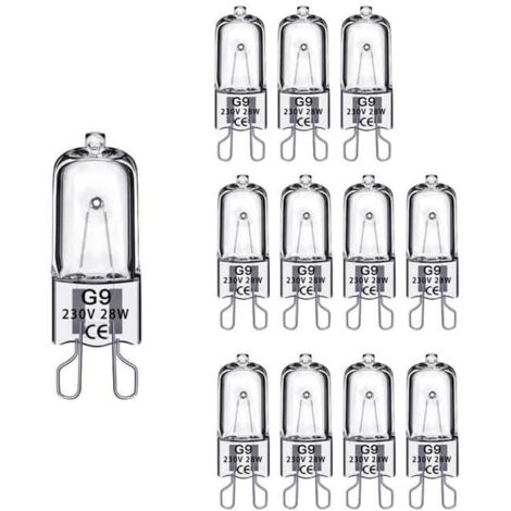 Ampoule halogène G9 28 W, intensité variable, 230 V, pour four, micro-ondes, lampe de table, lot de 12.