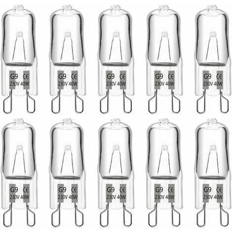 Ampoule Halogene G9 40W 230V, 480LM 2700K Blanc Chaud Dimmable, G9 Ampoules Capsule, pour Lustres, Lampes de Paysage, Appliques Murales, Éclairage d'armoire, Lot de 10 GrooFoo