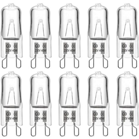 Ampoule Halogene G9 40W 230V, 480LM 2900K Blanc Chaud Dimmable, G9 Ampoules Capsule, pour Lustres, Lampes de Paysage, Appliques Murales, Éclairage d'armoire, Lot de 10