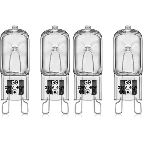 Ampoule halogène G9 40W 230V – Température maximale 300°C – Pour four et micro-ondes – Lot de 4 ampoules en verre de haute qualité
