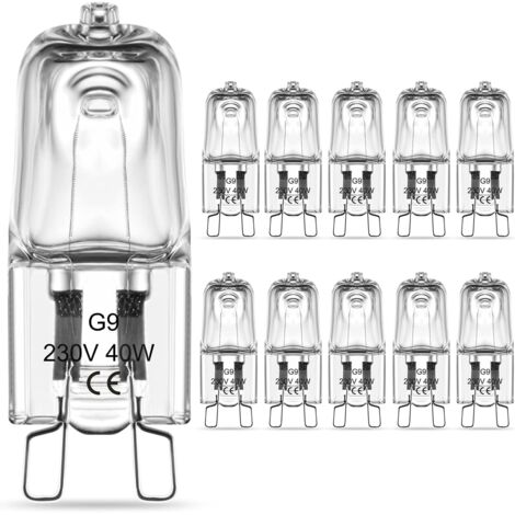 Ampoule Halogène G9 40W - Lot de 10 - Verre Transparent - Intensité Variable 230V - Salon Cuisine Chambre - 13x40mm