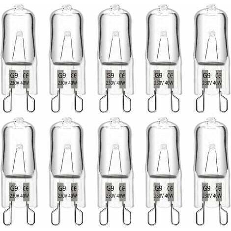 ampoule halogène G9 T4 40W  480LM 230V dimmable, 2900K blanc chaud, pour lustres, lampes d'armoire, lampes de paysage, appliques murales, (pack de 10)