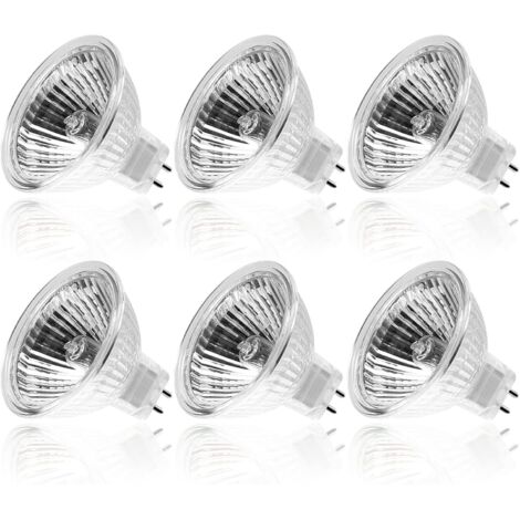 Ampoule Halogène GU5.3 35W 12V, Ampoule MR16 Dimmable 420LM 2700K Blanc Chaud, Ampoule Halogene 2 Broches Couvercle en Verre pour Plafonnier, Pack de 6 [Classe énergétique G]