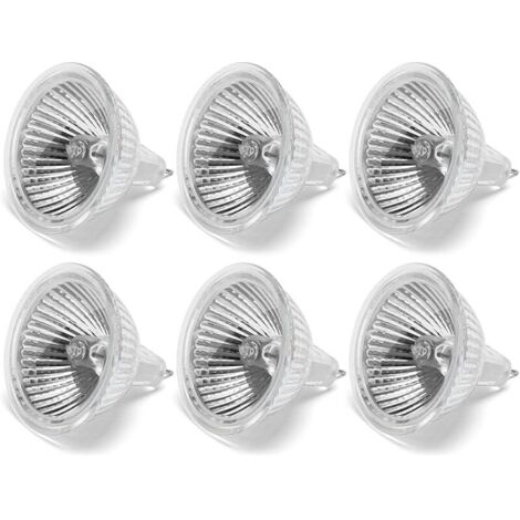 Ampoule Halogene GU5.3 50W, MR16 12V Dimmable Réflecteur, Blanc Chaud 2800 K, 2 Broches, Spot Angle de Faisceau 38°, Base à Broches Halogènes pour Eclairage de Salon, Eclairage Paysage, Lot de 6