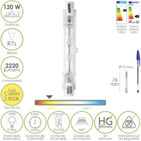 Ampoule Halogène Pour Spots Filetage R7S. 120 watts. 2220 lumens. Lumière chaude (2850º K.)