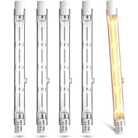 Ampoule Halogène R7S 118mm - Lot de 5 - 150W Blanc Chaud - Dimmable 2100LM - Pour Projecteur Et Sécurité