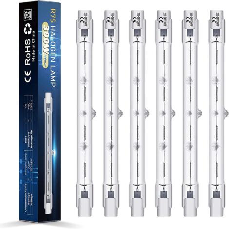 Ampoule Halogène R7S 118mm - Lot de 6 - 300W Blanc Chaud - Dimmable 2800K - Pour Projecteur et Éclairage Extérieur