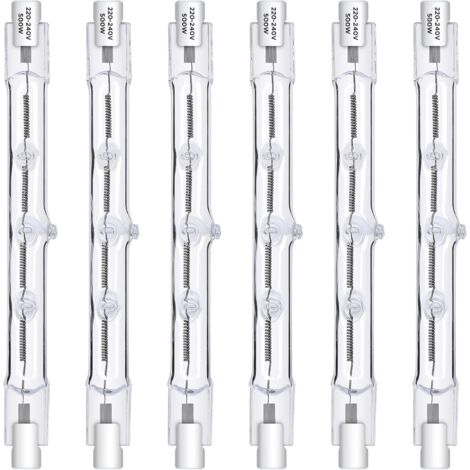 Ampoule Halogène R7S 118mm - Lot de 6 - 500W 230V - Dimmable 2800K - Pour Lampadaire et Projecteur