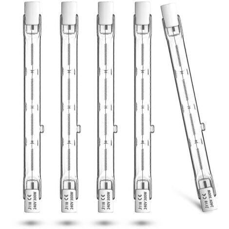 Ampoule halogène R7s 300 W 118 mm - Projecteur halogène linéaire blanc chaud 2800 K, pour éclairage de sécurité et paysager, lot de 5