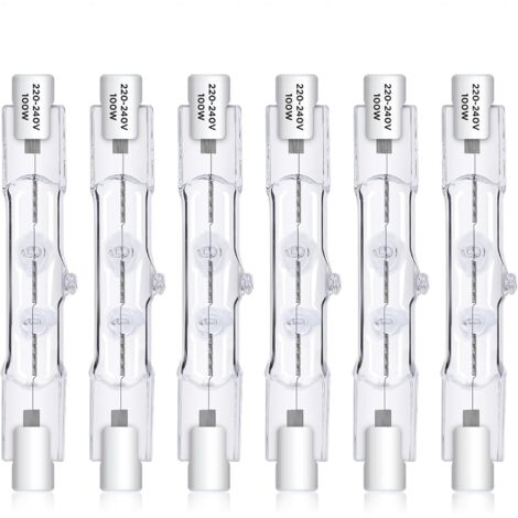 Ampoule Halogène R7s 78mm - Lot de 6 - 100W 230V - Dimmable 2800K - Pour Lampadaire et Spot