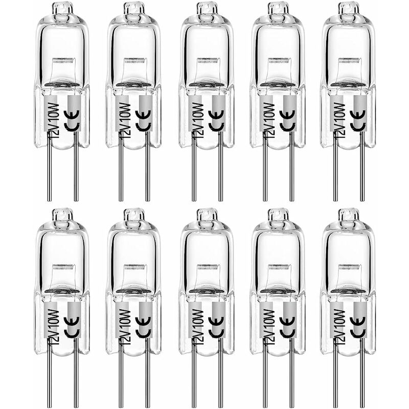 Ampoule Halogène G4 T3 10 Watt 120lm G4 Lampe Bi-Pin ac / DC12 Volt pour lumière puck, lustre, éclairage sur rail, 10W 12V blanc chaud 2700K (pack de