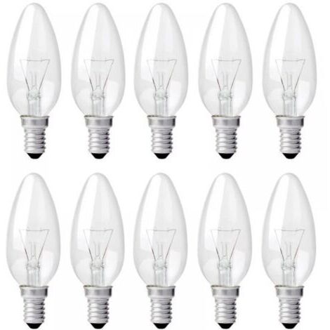 Ampoule Incandescence Bougie E14 40W 230V, Ampoule Flamme E14, Dimmable Blanc Chaud 2700K, 400LM, C35 Ampoule Transparent, Pour Lustre, Lampe de Bureau, Pack de 10