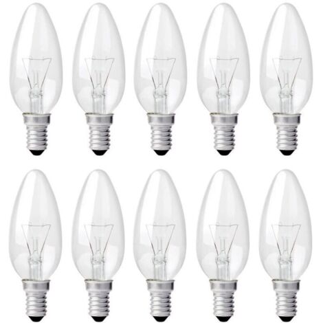 Ampoule incandescente transparente E14 40W, dimmable, lumière blanche chaude 2700K, 400 lumens, ampoule flamme, ampoule bougie de type vis Edison E14, paquet de 10.