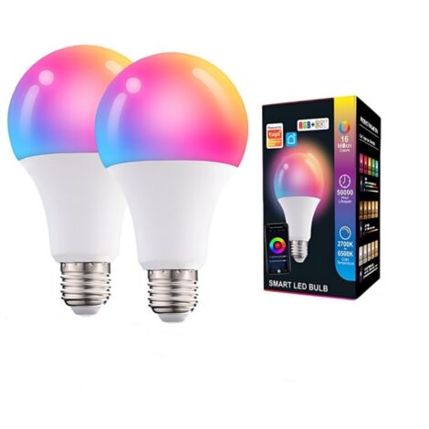 Ampoule intelligente,ampoule WiFi intelligente à intensité variable et à changement de couleur,compatible avec Alexa et Google Home,culot E27, 60 W,prend uniquement en charge la bande 2,4 GHz,lot de 2
