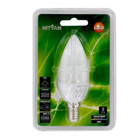 Ampoule LED 4W flamme culot vis E14 blanc chaud 3000K 300lm 230V non-dimmable pour usage domestique NITYAM LDF-4W-924